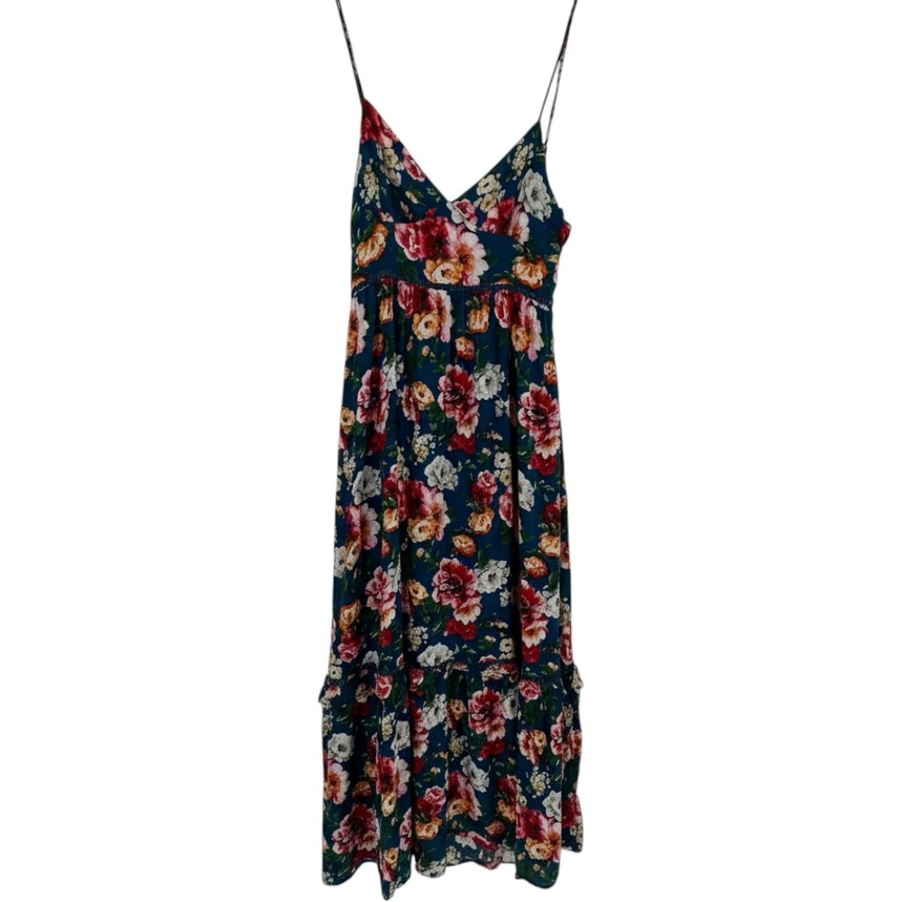Altar'd State Floral Maxi Dress M Blue Crochet Trim Boho Cottagecore Romantic